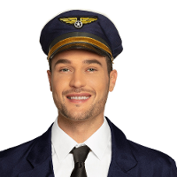 Carnaval verkleed Piloten hoedje   blauw/goud   voor volwassenen   Luchtvaart thema