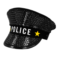 Carnaval verkleed Politie agent hoed Sparkle   zwart   voor volwassenen   Politie thema
