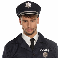 Carnaval verkleed Politie agent hoedje   blauw/zilver   voor volwassenen   Politie thema