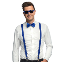 Carnaval verkleed set   bretels/party bril/vlinderstrikje   blauw   volwassenen/heren/dames