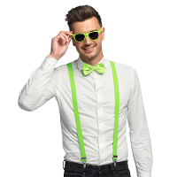Carnaval verkleed set   bretels/party bril/vlinderstrikje   neon groen   volwassenen/heren/dames