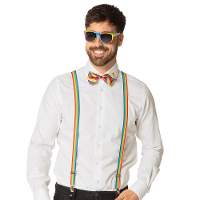 Carnaval verkleed set   bretels/party bril/vlinderstrikje   regenboog pride   volwassenen/heren/dame