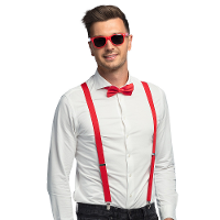 Carnaval verkleed set   bretels/party bril/vlinderstrikje   rood   volwassenen/heren/dames