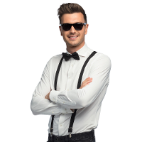 Carnaval verkleed set   bretels/party bril/vlinderstrikje   zwart   volwassenen/heren/dames