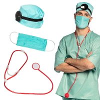 Carnaval verkleed set Dokter/Chirurg   hoofdstuk/stethoscoop/mondkapje   groen   volwassenen