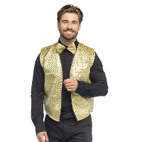 Carnaval verkleed set   goud   pailletten   heren   vestje   80s