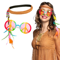 Carnaval verkleed set Hippie   peace party bril en een hoofband   dames