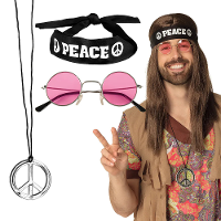 Carnaval verkleed set Hippie   zonnebril/ketting/hoofband   heren