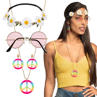 Carnaval verkleed set Hippie   zonnebril/ketting/oorbellen/hoofband   dames