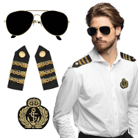 Carnaval verkleed set Kapitein   zonnebril/badge/schouderstukken   volwassenen