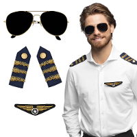Carnaval verkleed set Piloot   zonnebril/badge/schouderstukken   volwassenen
