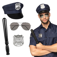 Carnaval verkleed set Politie agent   zonnebril/badge/hoed/knuppel   volwassenen