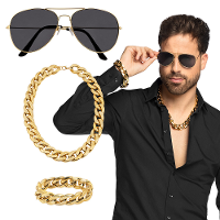 Carnaval verkleed set Pooier/Pimp/Gangster   zonnebril en sieraden   volwassenen