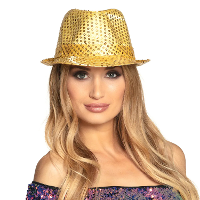 Boland Carnaval verkleed trilby hoedje   pailletten   Goud   volwassenen   Glitter and Glamour