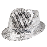 Boland Carnaval verkleed trilby hoedje   pailletten   Zilver   volwassenen   Glitter and Glamour