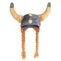 Carnaval verkleed Viking helm   grijs/geel   met hoorns   polyester   heren   met vlechten