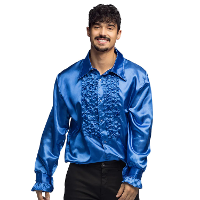 Boland Disco shirt   blauw   met ruffles   polyester   party overhemd   disco/seventies