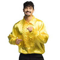 Boland Disco shirt   geel   met ruffles   polyester   party overhemd   disco/seventies