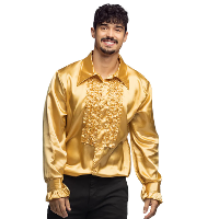 Boland Disco shirt   goud   met ruffles   polyester   party overhemd   disco/seventies