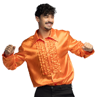 Boland Disco shirt   oranje   met ruffles   polyester   party overhemd   disco/seventies