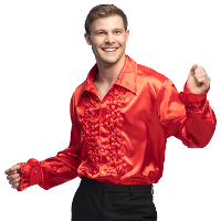 Boland Disco shirt   rood   met ruffles   polyester   party overhemd   disco/seventies