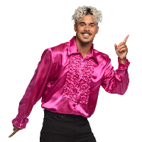 Boland Disco shirt   roze   met ruffles   polyester   party overhemd   disco/seventies