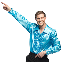 Boland Disco shirt   turquoise   met ruffles   polyester   party overhemd   disco/seventies