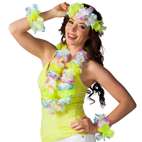 Hawaii krans/slinger set   Tropische/zomerse kleuren mix blauw   Hoofd en hals slingers