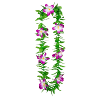 Hawaii krans/slinger   Tropische kleuren mix groen/paars   Bloemen hals slingers