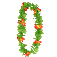 Hawaii krans/slinger   Tropische kleuren mix groen/rood/geel   Bloemen hals slingers