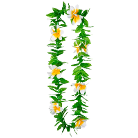 Hawaii krans/slinger   Tropische kleuren mix groen/wit   Bloemen hals slingers