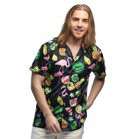 Hawaii shirt/blouse   tropische print   zwart   verkleedkleren heren