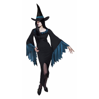 Heksenjurk   zwart / blauw   dames   Halloween verkleedkleding heks