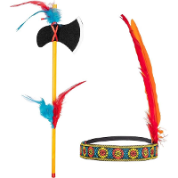 Indiaan verkleed accessoire set   hoofdtooi en bijl 35 cm   Wilde westen verkleedkleding Indianen