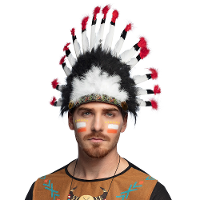 Indianen veren tooi voor heren   zwart/wit   met ornamenten   verkleed accessoires