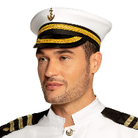 Boland Kapitein pet   wit/goud   marine/officier   volwassenen   carnaval
