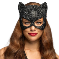 Katten dieren verkleedmasker   volwassenen   carnaval   gezichtsmasker   zwart   strass steentjes