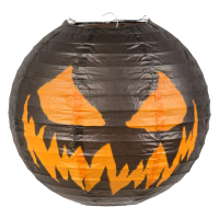 Boland lampion pompoen creepy   rond   zwart/oranje   D25 cm   papier/metaal   versiering