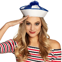 Boland Matrozen hoedje   D58 cm   wit/blauw   volwassenen   marine