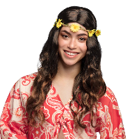 Boland party dames pruik   Flower Power Sixties   lang zwart/bruin haar   carnaval