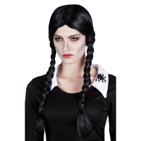Pruik Wednesday   zwart   vlechtjes   halloween   horror   carnaval   the adams family