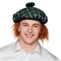 Boland Schotse hoed   groen   met haar   pruik   baret   schotland thema   carnaval