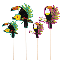 Toukan thema hapjes cocktailprikkers   4x stuks   kaasprikkertjes   Tropisch Hawaii sfeer   2 maten