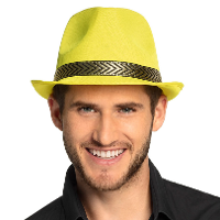 Trilby verkleed hoed   geel   59 cm   volwassenen   gangster verkleedhoed   Carnaval