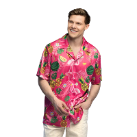 Verkleed feest blouse/overhemd flamingo   roze   Hawaii   Tropisch