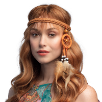 Verkleed haarband/hoofdband met veertjes   meisjes/dames   prinses/hippie/flower power/cosplay