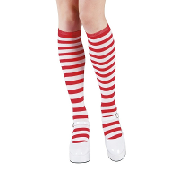 Verkleed kniekousen gestreept   rood / wit   dames   one size   carnaval   pipi thema