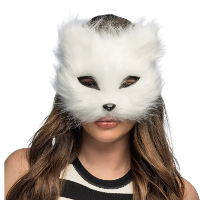 Verkleed masker dier   kat / poes   wit   carnaval   themafeest   pluche   dierenmasker