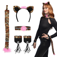 Verkleed set tijger   oortjes diadeem/staart/banden   bruin   dames   Carnavalskleding