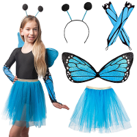 Verkleed set vlinder   4 delig   blauw   kinderen   Carnavalskleding/accessoires